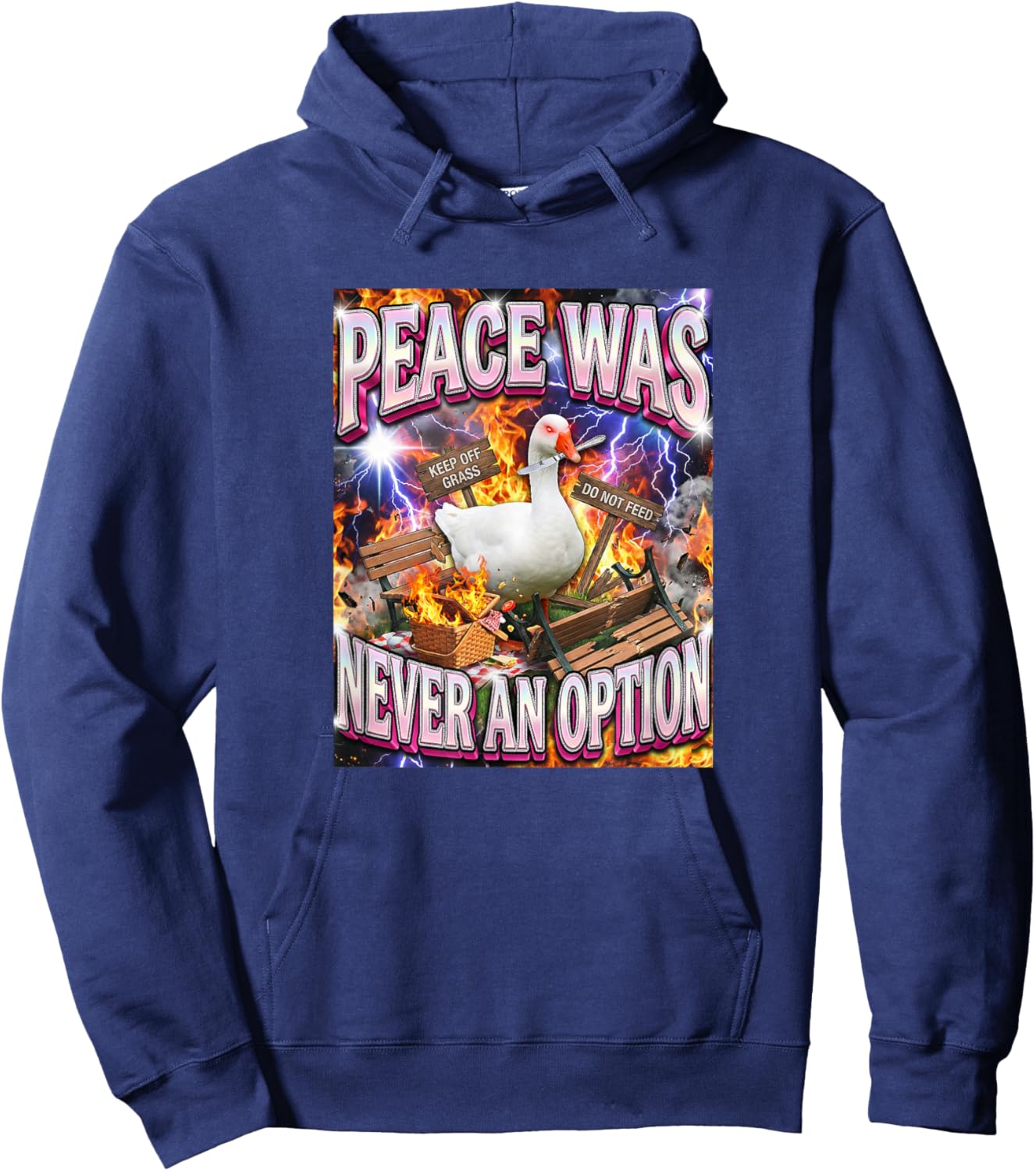 Peace was Never an Option – Funny Goose Meme Hoodie - Hoodie | Navy