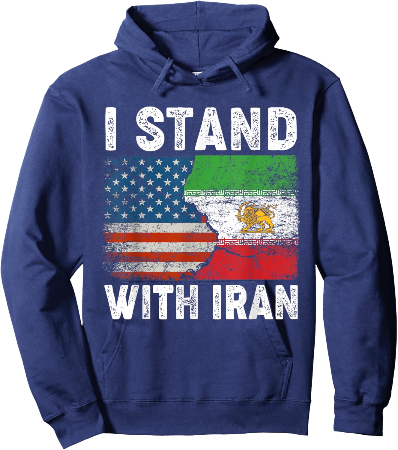 Iranian Flag I Stand with Iran Lion and Sun Flag MIGA Gift Hoodie - Hoodie | Navy