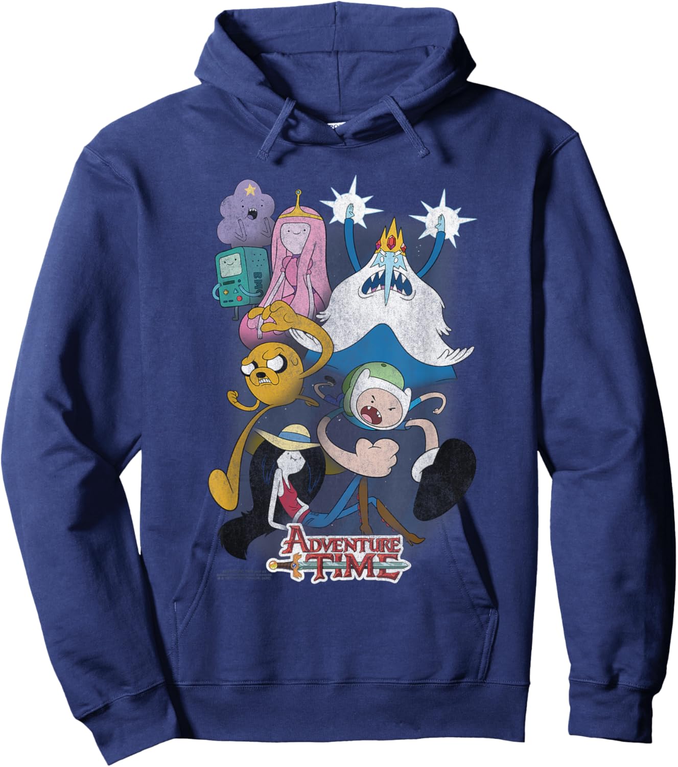 Adventure Time Distressed Cast Collage Cartoon Hoodie - Hoodie | Navy