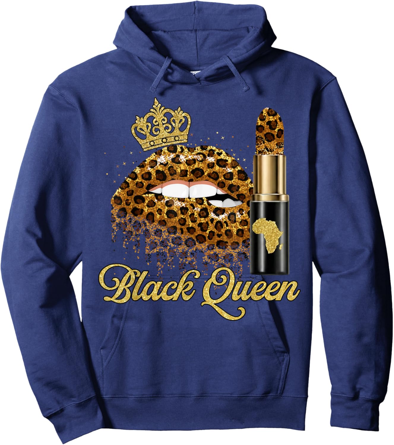 Black Queen Lips Crown Lipsticks Leopard Black History Month Hoodie - Hoodie | Navy