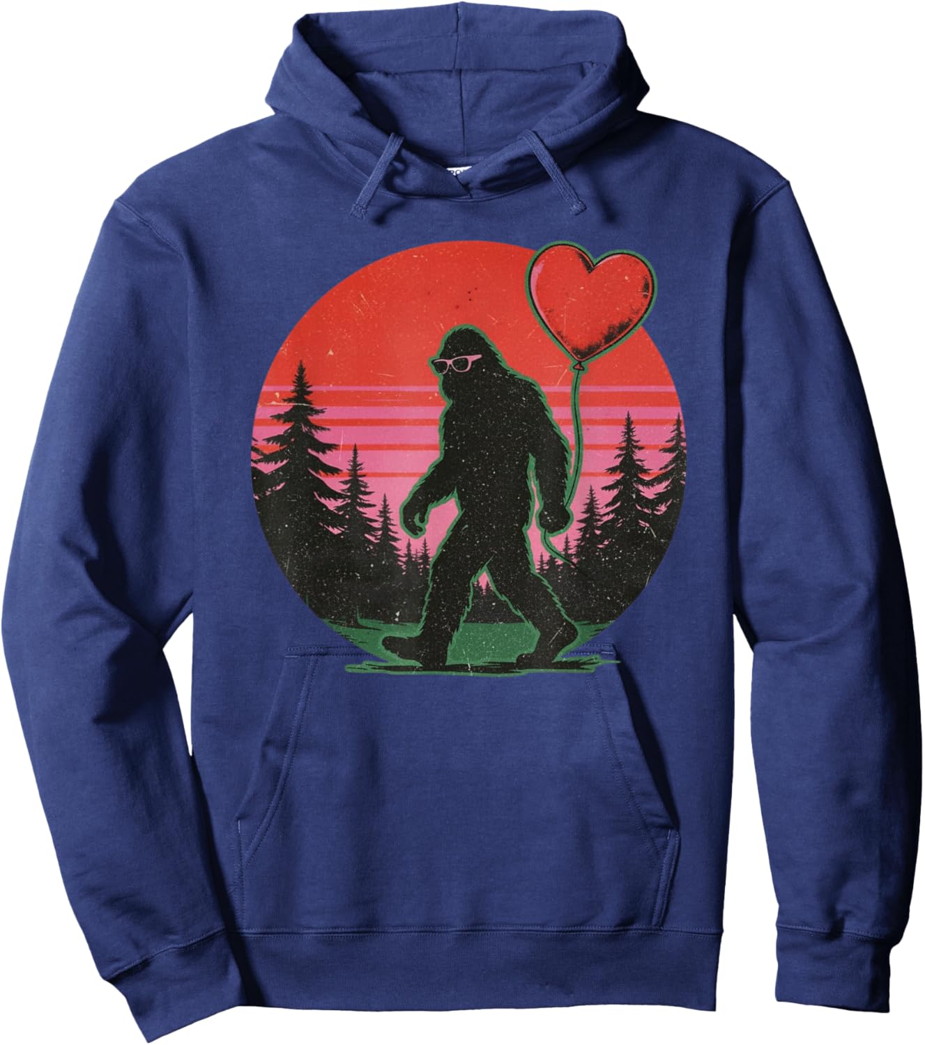Bigfoot Valentine Funny Sasquatch Love Heart Balloon Retro Hoodie - Hoodie | Navy
