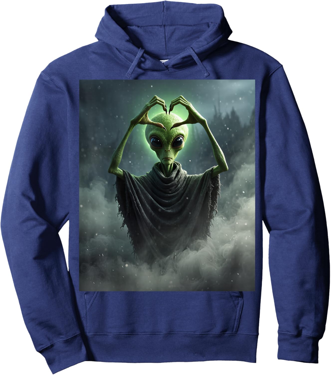 Funny Alien Heart Hands Scary Face Halloween Valentines Day Hoodie - Hoodie | Navy