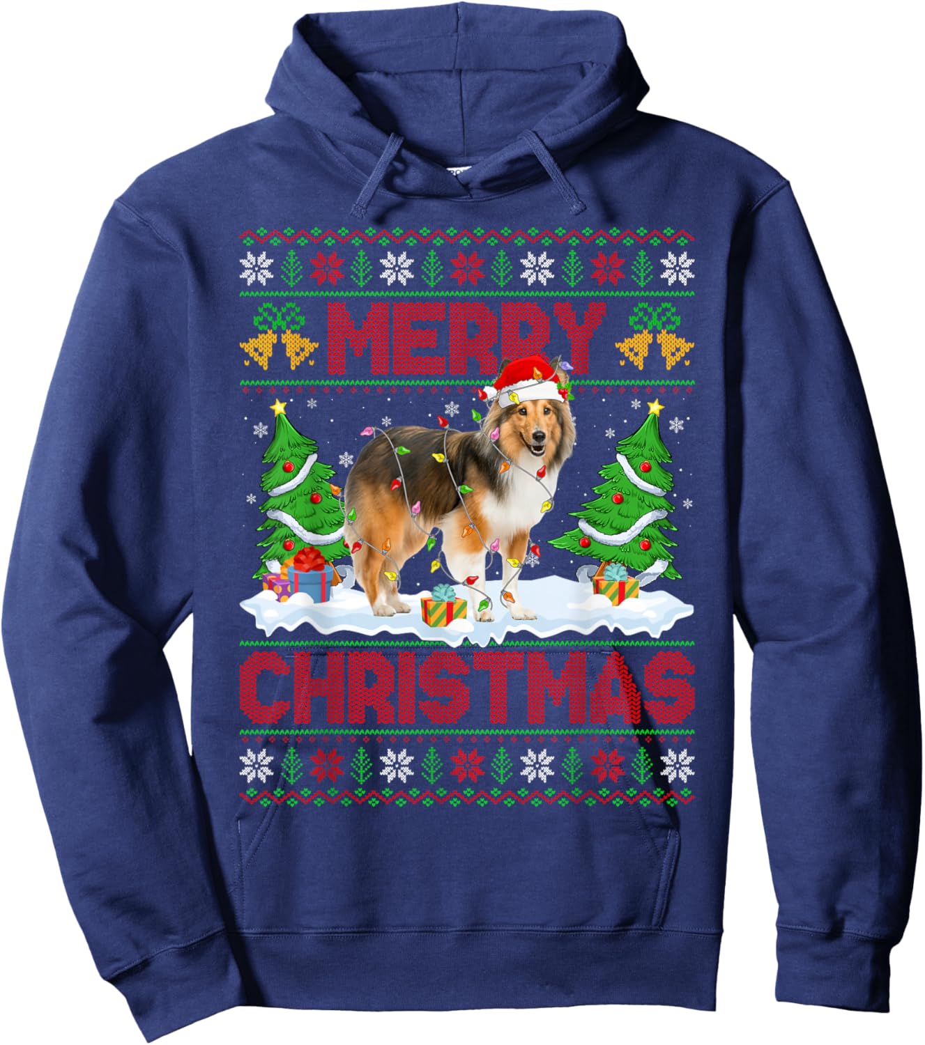 Sheltie Shetland Sheepdog Ugly Xmas Sweaters Dog Christmas Hoodie - Hoodie | Navy