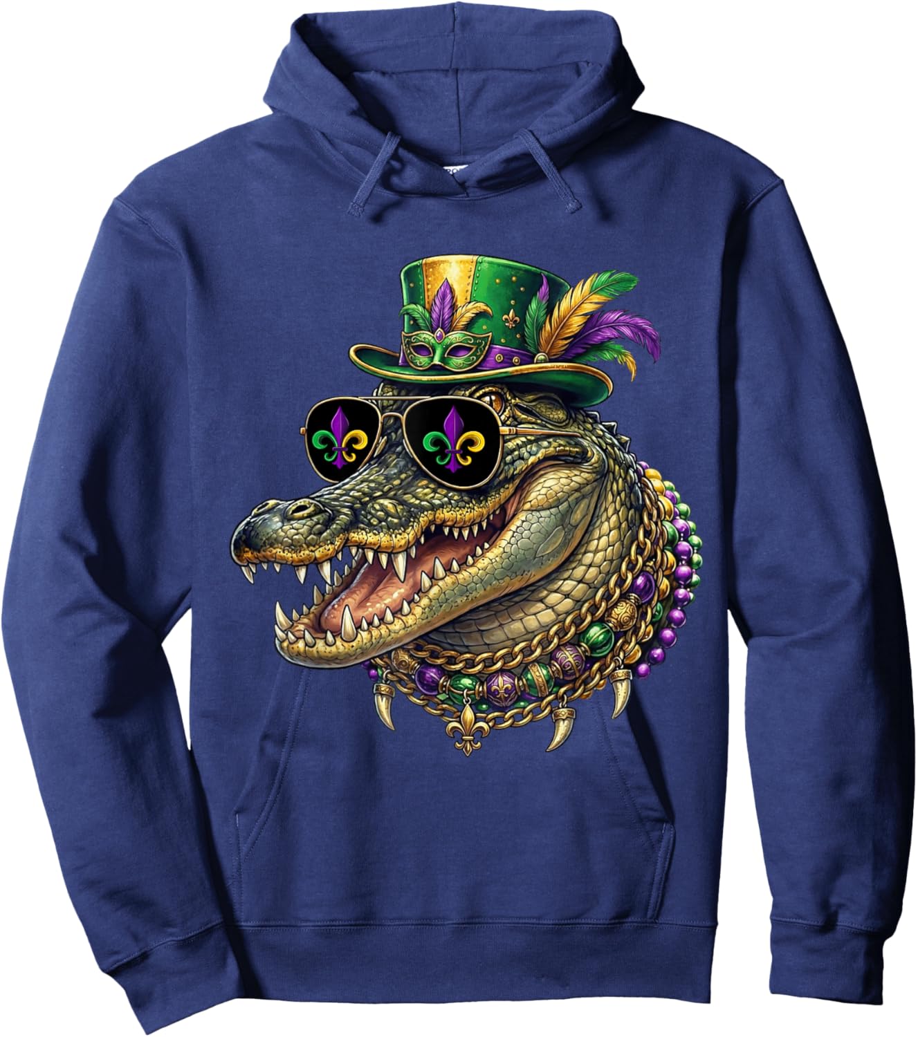 Mardigator Mardi Gras Alligator Costume Funny Mardi Gras Hoodie - Hoodie | Navy