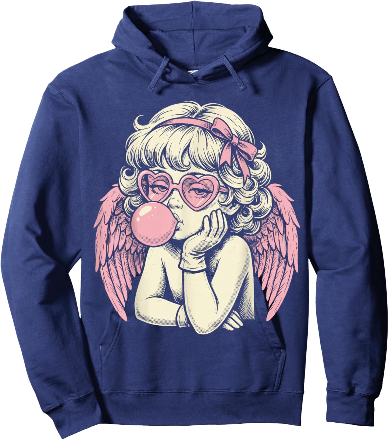 Cute Vintage Cupid Blowing Bubble Gum Hoodie - Hoodie | Navy