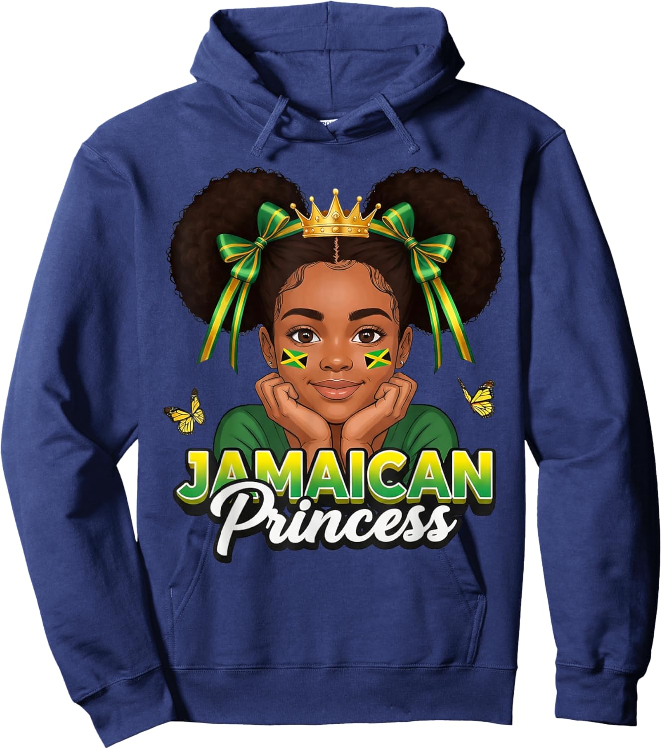 Cute Jamaican Princess Girl Crown Bow Jamaica Pride Girls Hoodie - Hoodie | Navy
