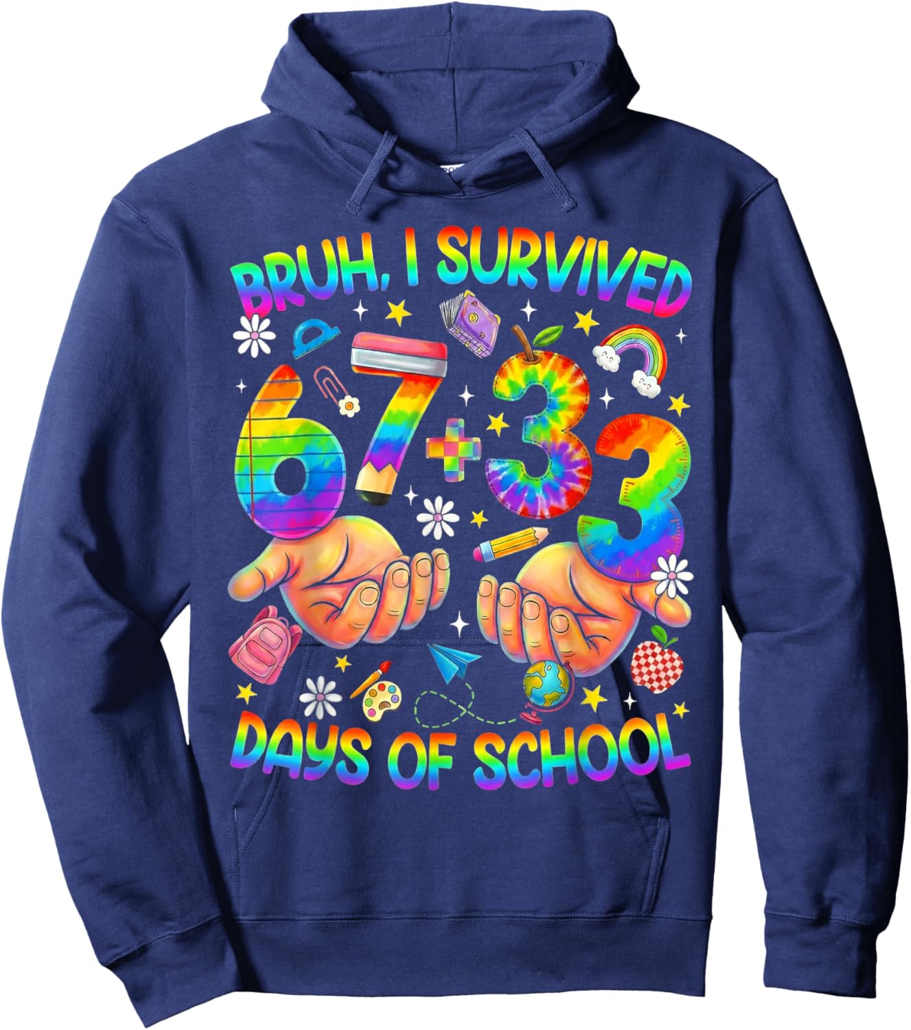 Bruh Its My 67 33 Days of School Funny Boys Kids 100th Day Hoodie - Hoodie | Navy