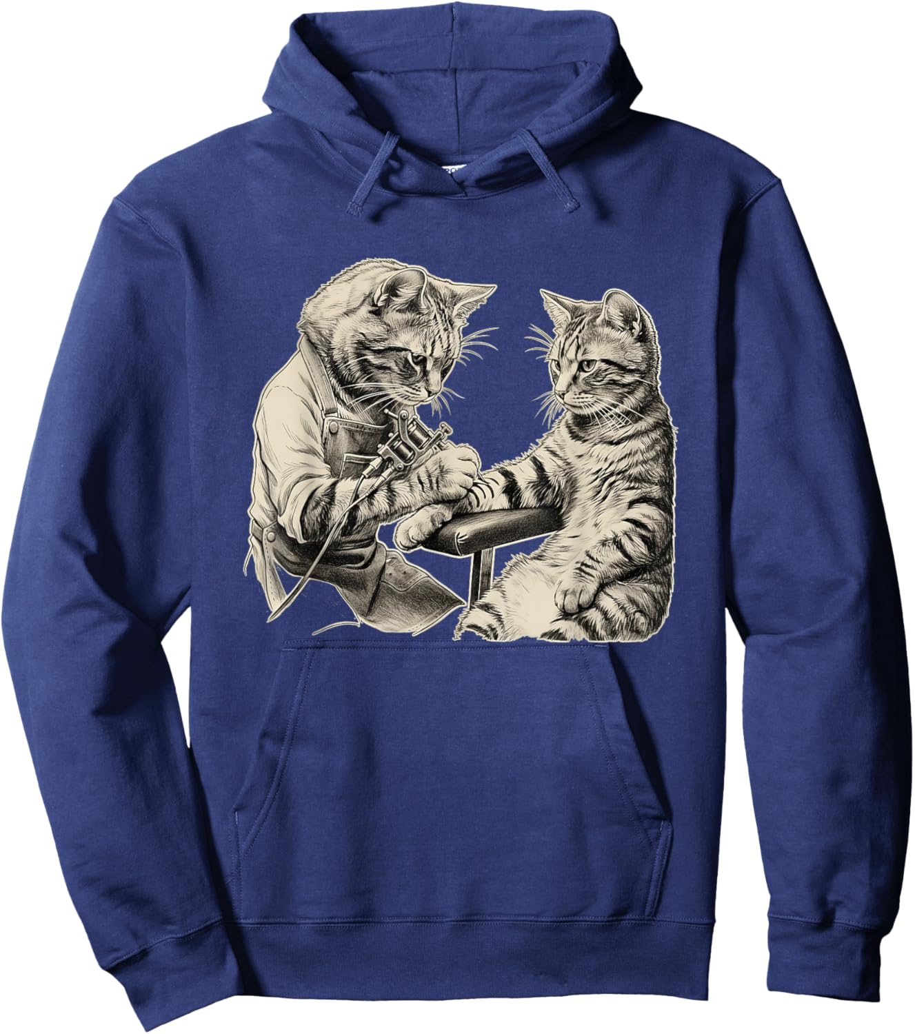Cat Tattooing Cat Funny Meme Inked Kitty Humor Tattoo Artist Hoodie - Hoodie | Navy
