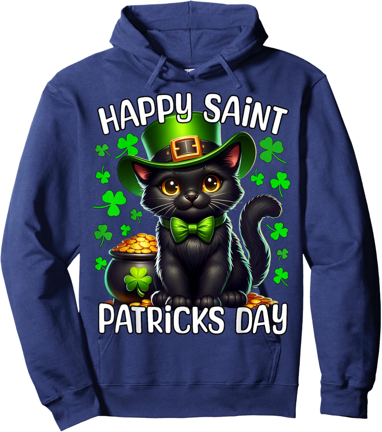 Black Cat Happy Saint Patricks Day Cat Hoodie - Hoodie | Navy