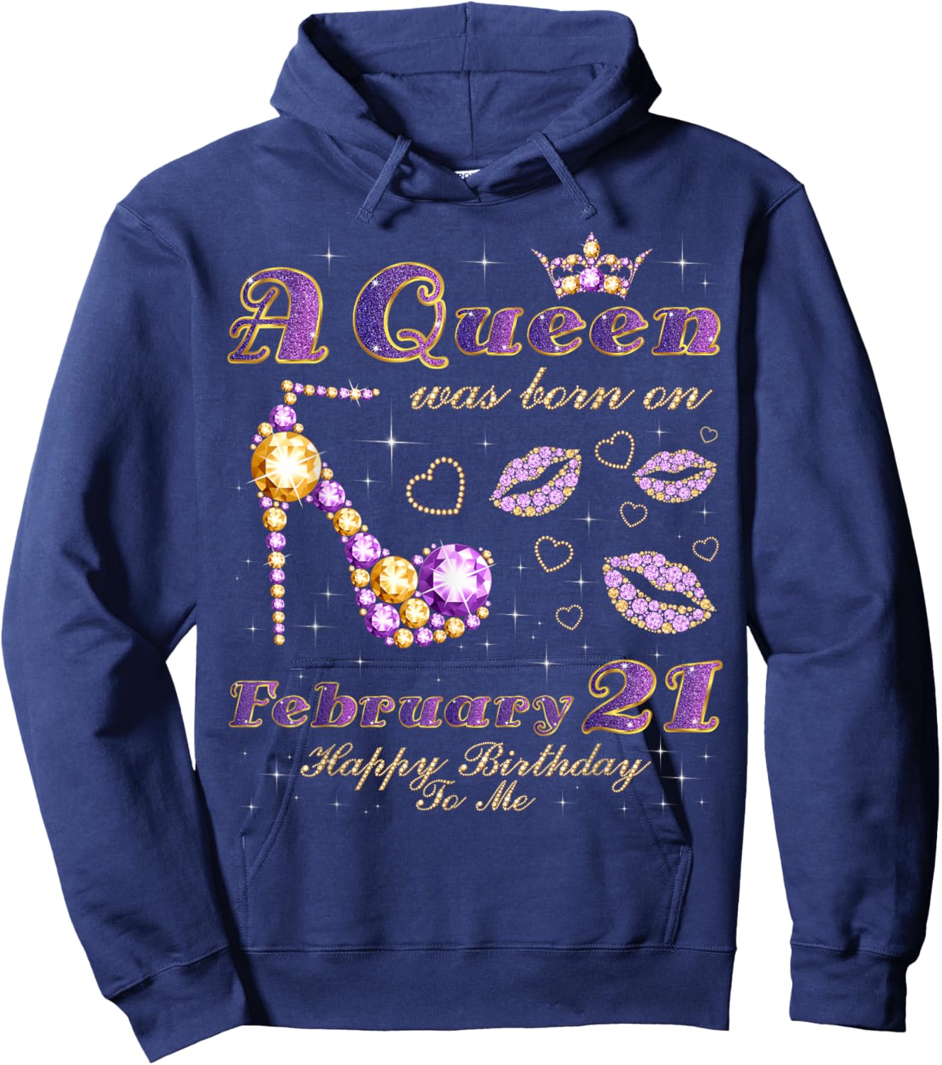 A Queen was Born on February 21, 21st February Birthday Hoodie - Hoodie | Navy