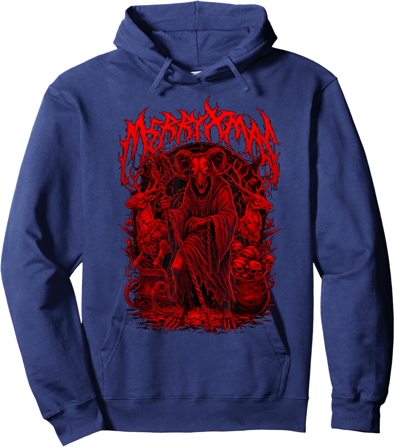 Merry Xmas Heavy Metal Band Parody Death Metal Vintage Santa Hoodie - Hoodie | Navy