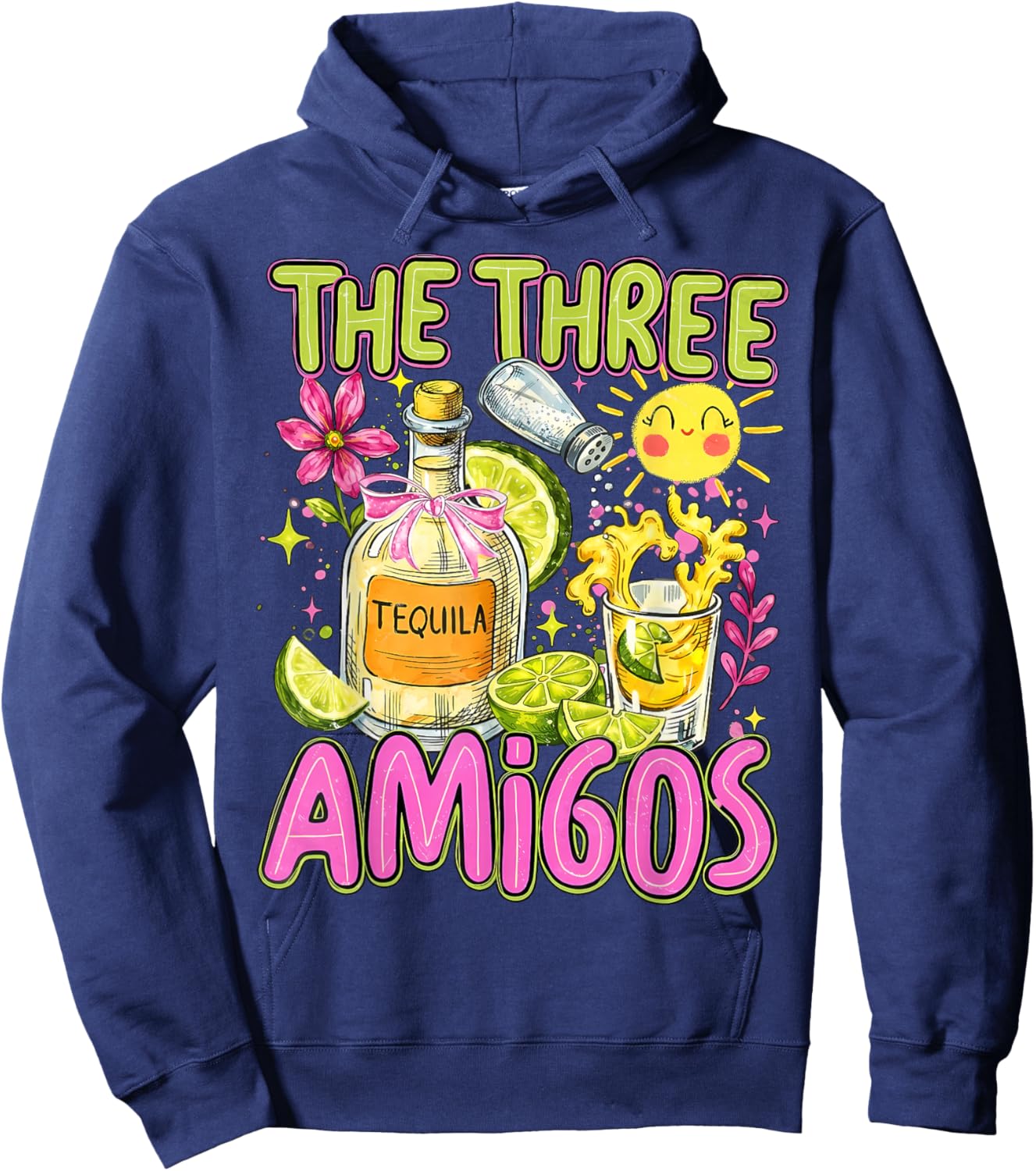 The Three Amigos Cinco De Mayo Tequila Pink Bow Girls Trip Hoodie - Hoodie | Navy