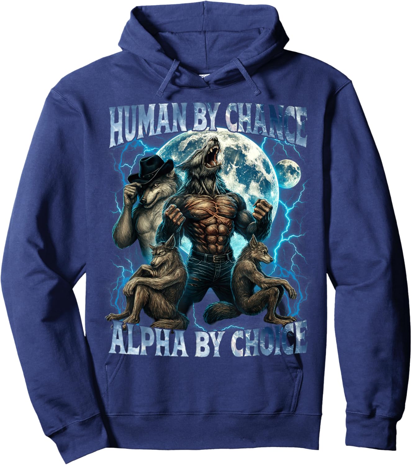 Human by Chance Alpha by Choice Funny Alpha Wolf Meme Gifts Hoodie - Hoodie | Navy
