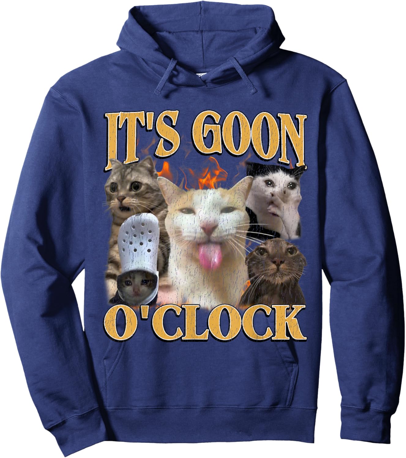 Gooning O'clock Funny Offensive Cat Meme Bootleg Men Women Hoodie - Hoodie | Navy