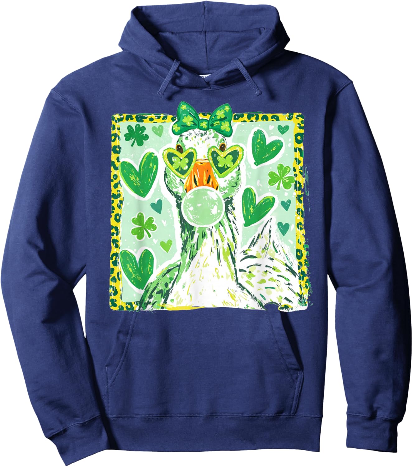 Leopard Coquette Goose Blowing Bubble Gum St Patrick’s Day Hoodie - Hoodie | Navy