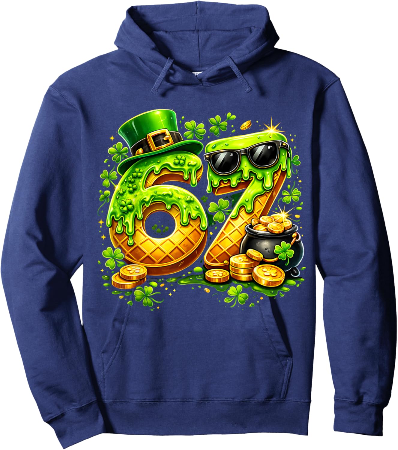 Six Seven Meme 67 St Patricks Day Shamrock Men Women Kids Hoodie - Hoodie | Navy