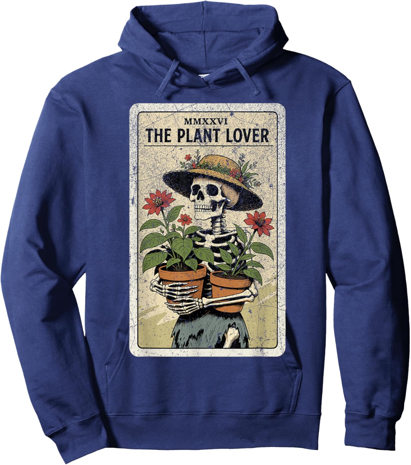 Botanical Goth Art Plant Lover Tarot Card Skeleton Gardener Hoodie - Hoodie | Navy
