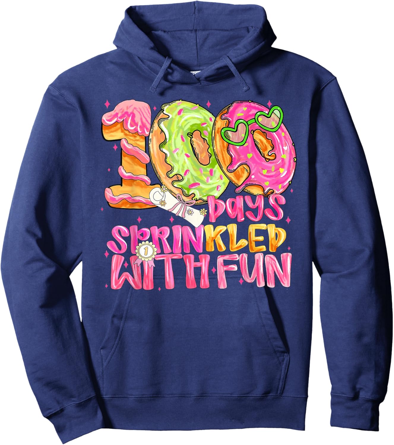 100th Day of School Girl 100 Days Prinkled with Fun Donut Hoodie - Hoodie | Navy
