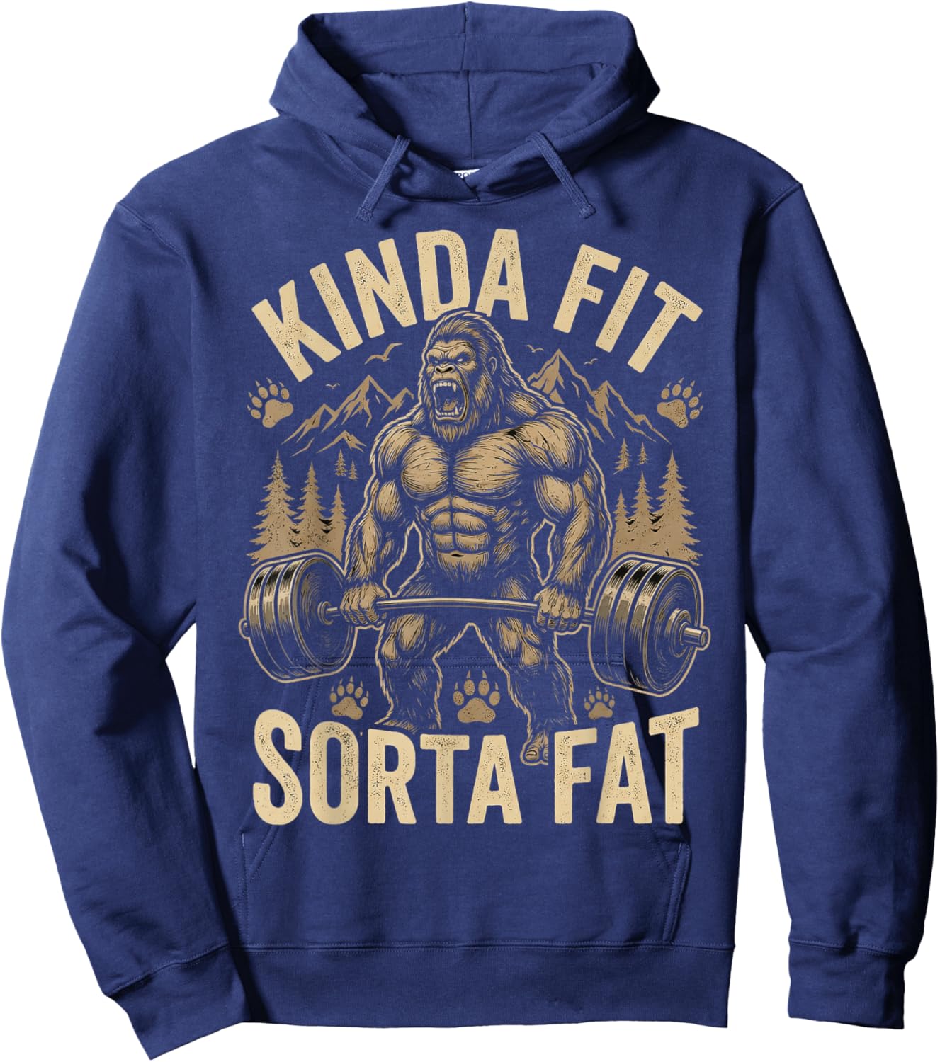 Kinda Fit Sorta Fat Funny Gym Bigfoot Weightlifting Workout Hoodie - Hoodie | Navy