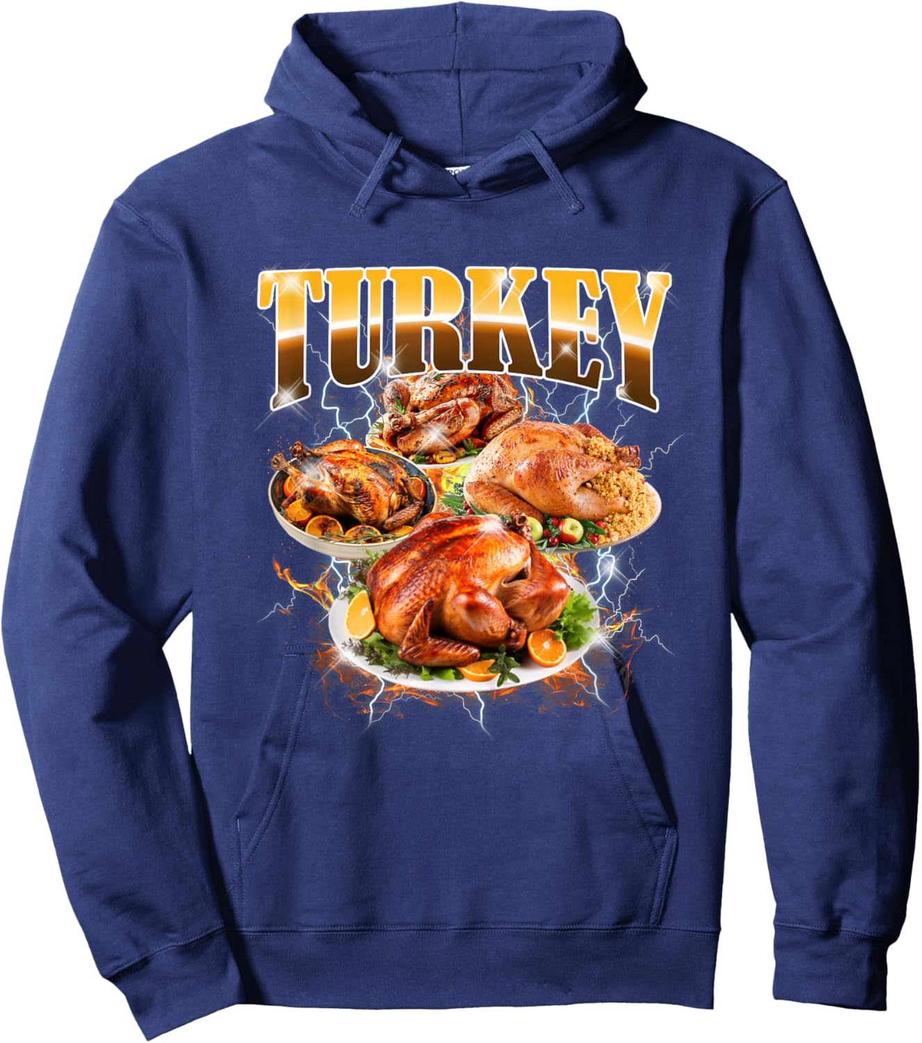 Thanksgiving Turkey Bootleg 90's Rap Rock Vintage Funny Hoodie - Hoodie | Navy