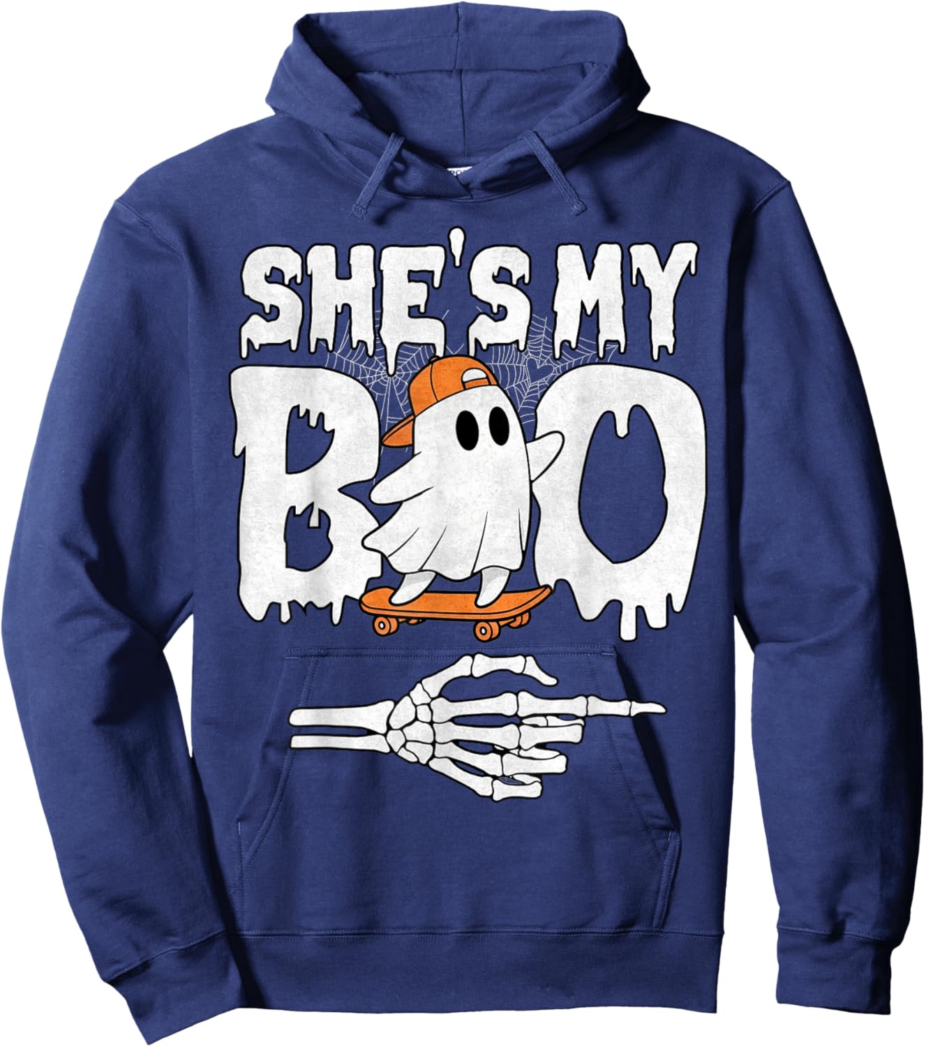 She's My Boo Couple Matching Halloween Skateboard Cool Ghost Hoodie - Hoodie | Navy