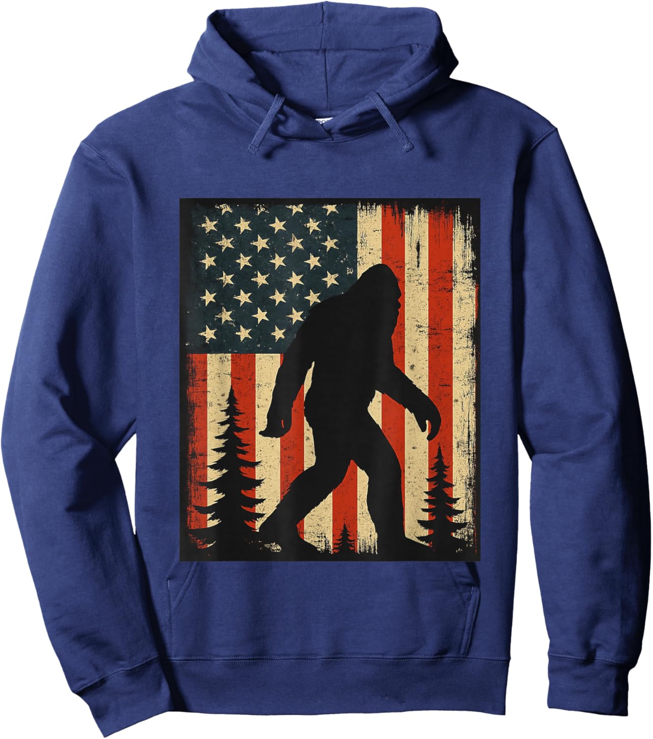 Bigfoot American Flag Patriotic Sasquatch Men Women Kids Hoodie - Hoodie | Navy