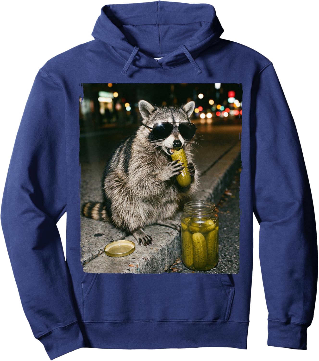 Funny Raccoon Eating Pickles Meme Hoodie - Hoodie | Navy