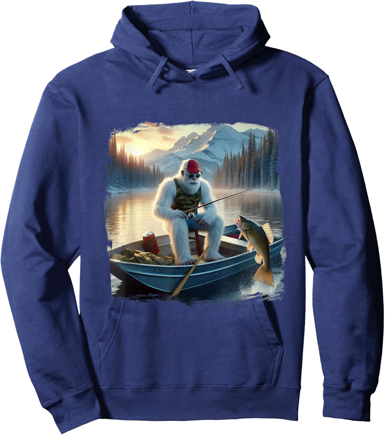 Fishing Merry Fishmas Funny Fish Santa Bigfoot Winter Hoodie - Hoodie | Navy