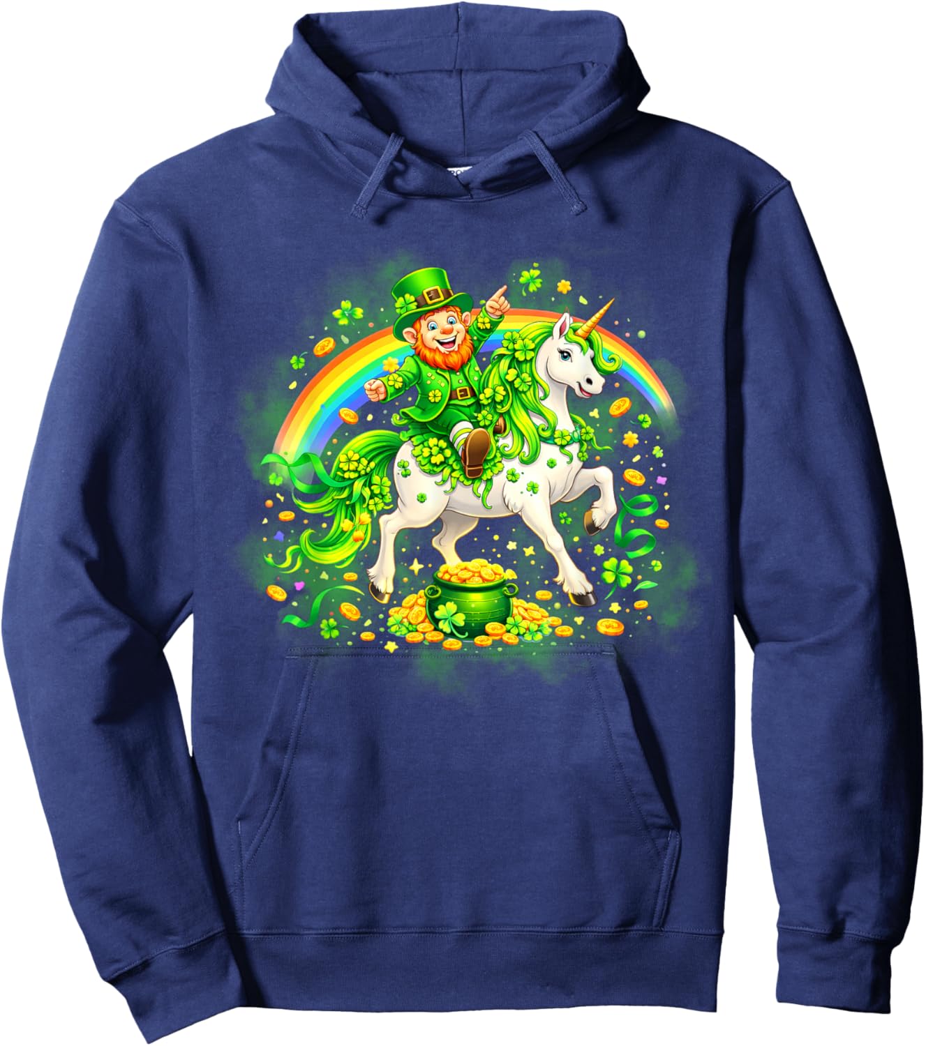 St Patricks Day Leprechaun Riding Unicorn Hoodie - Hoodie | Navy