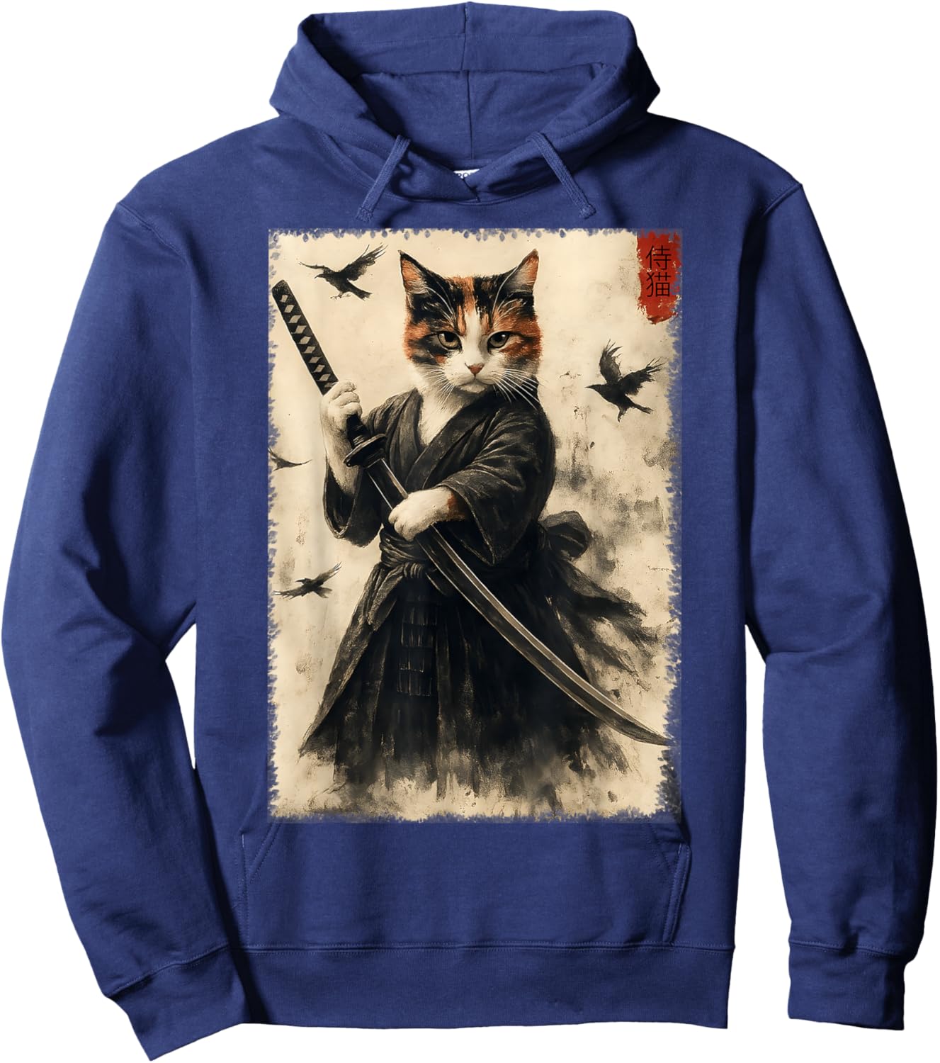 Funny Japanese Samurai Cat Kitten Men Women Kids Hoodie - Hoodie | Navy