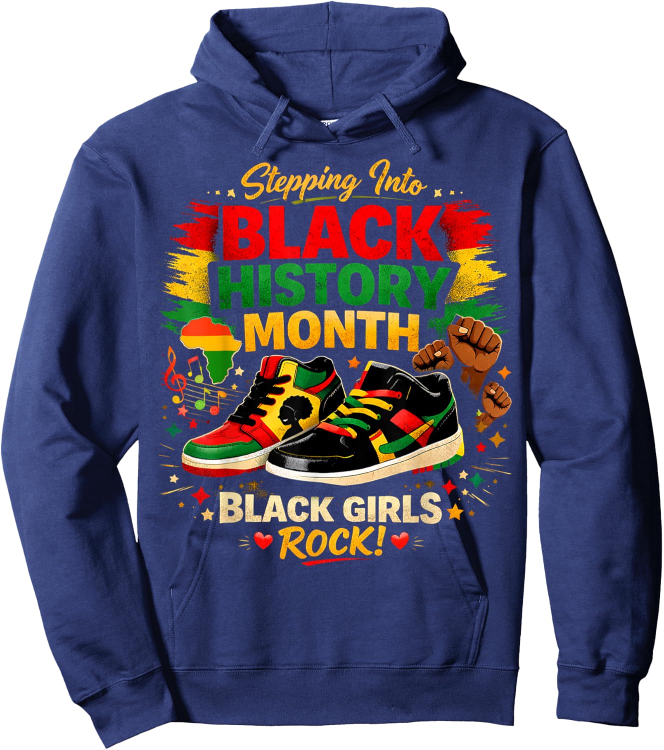 Stepping Into Black History Month Black Girls Sneakers Hoodie - Hoodie | Navy