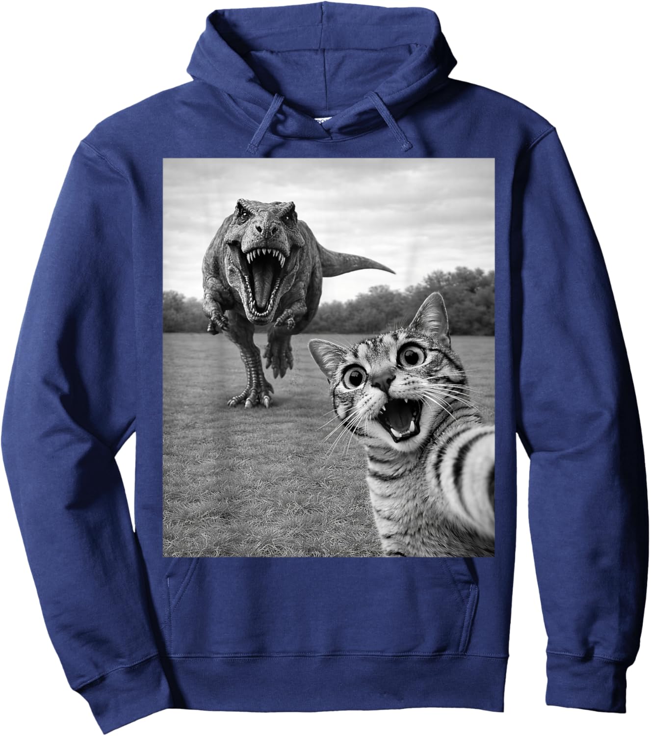 Cat Selfie with T-Rex Dinosaur Men Women Kids Hoodie - Hoodie | Navy