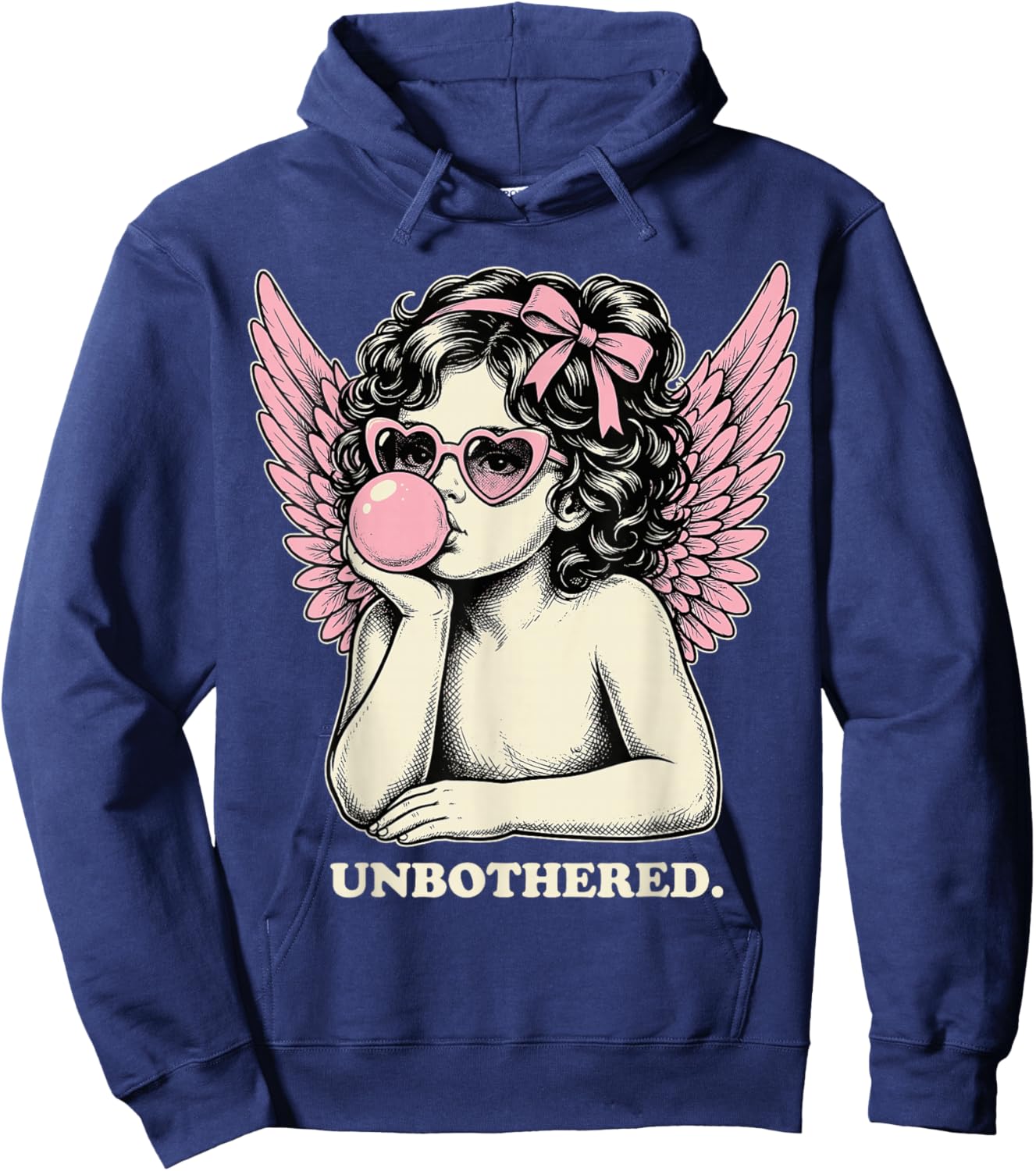Cute Vintage Cupid Blowing Bubble Gum Unbothered Hoodie - Hoodie | Navy
