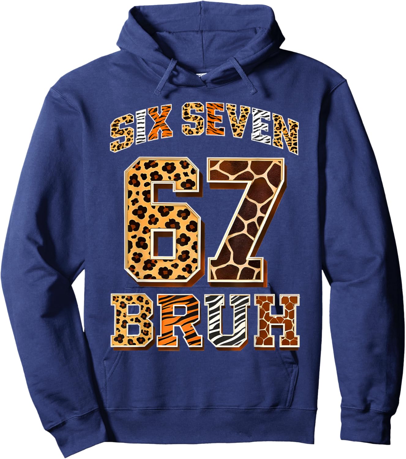 67 Six Seven Bruh Meme Clothes Kids Girls Boys Animal Print Hoodie - Hoodie | Navy