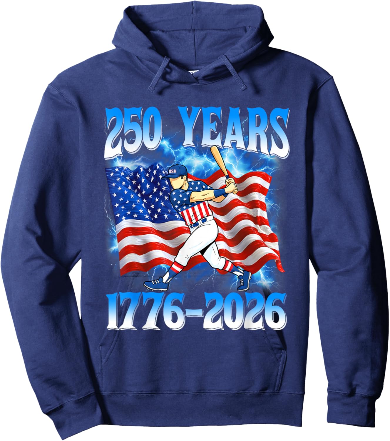 250 Years 1776 2026 250th Baseball American Flag 4th of July Hoodie - Hoodie | Navy