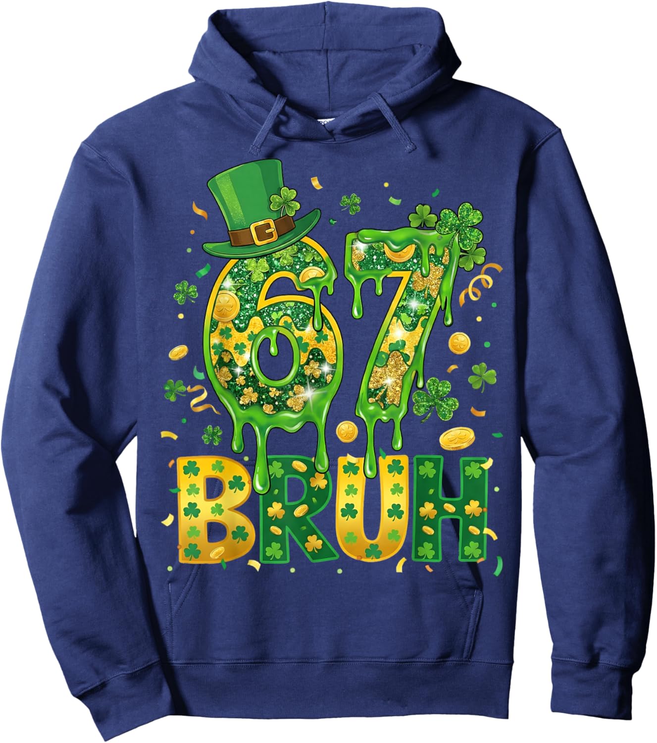 Six Seven Bruh St Patricks Day Boys Kids 67 St Paddys Day Hoodie - Hoodie | Navy