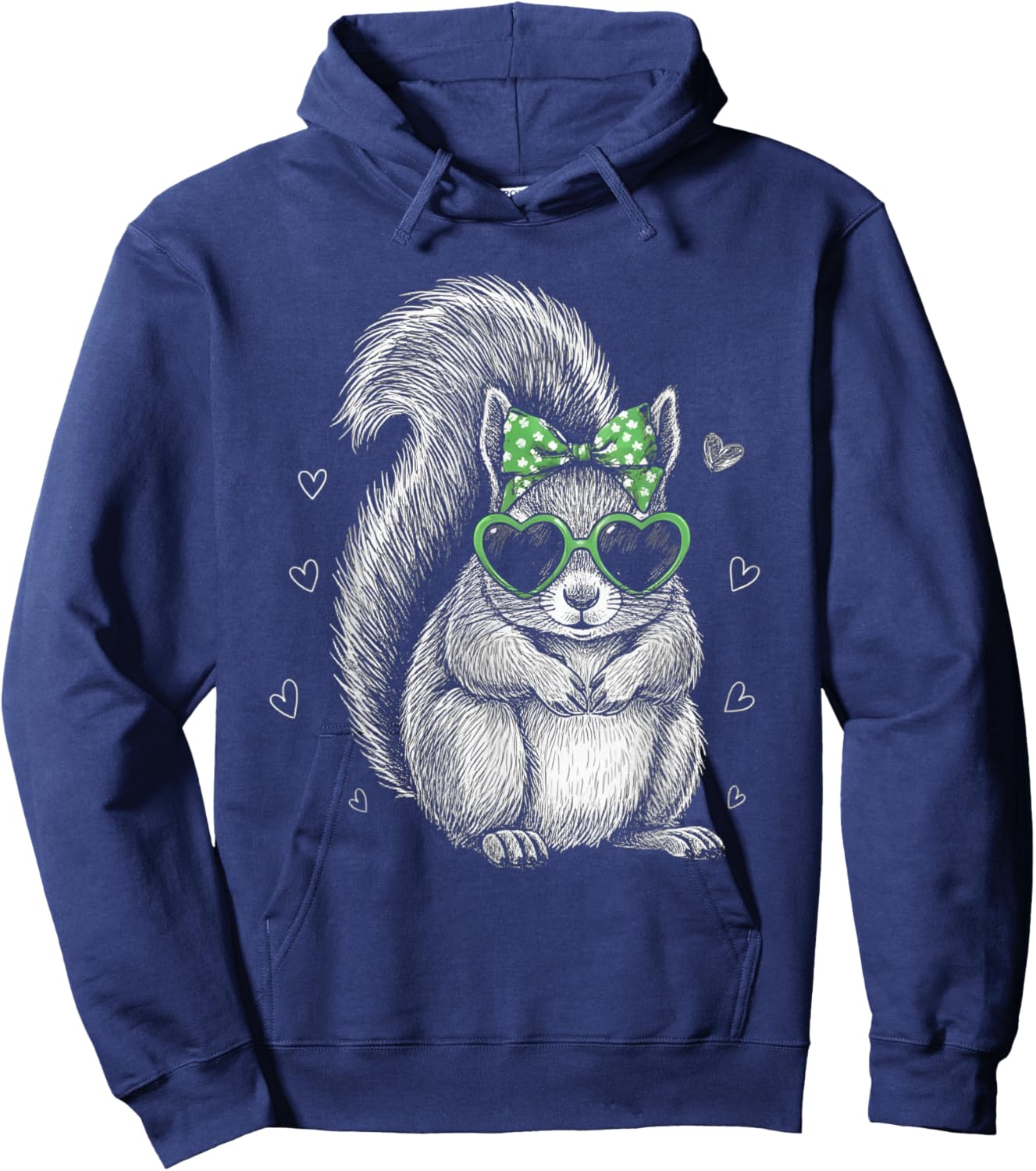 Vintage Squirrel Shamrock Coquette Bow St Patrick's Day Girl Hoodie - Hoodie | Navy