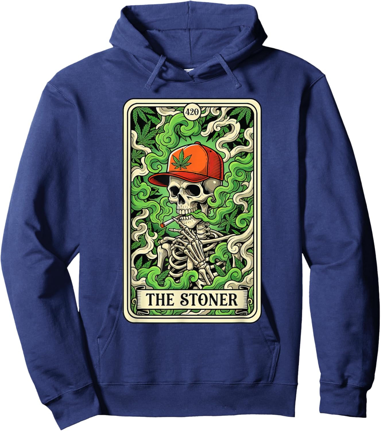 Tarot Card The Stoner Skeleton Weed Lover Cannabis 420 Hoodie - Hoodie | Navy