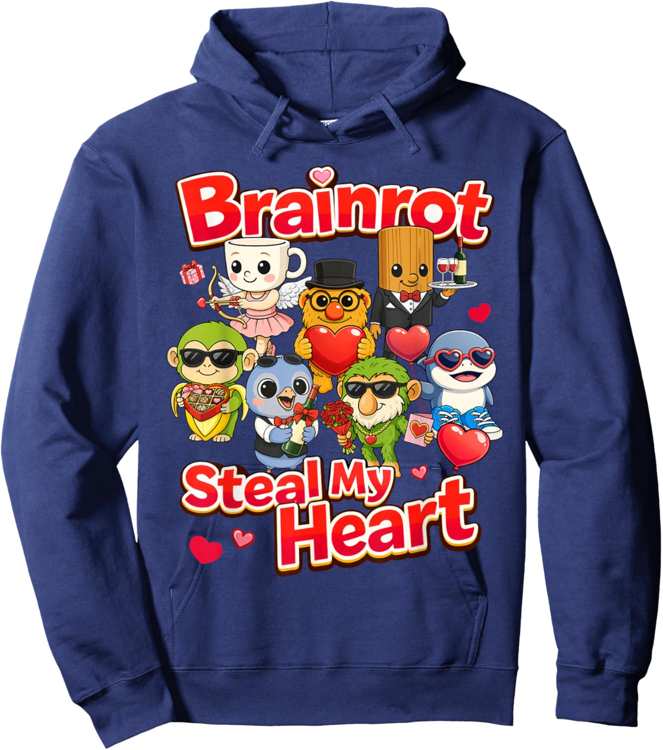 Brainrot Steal My Heart Valentine Kids AI Generated Cute Hoodie - Hoodie | Navy