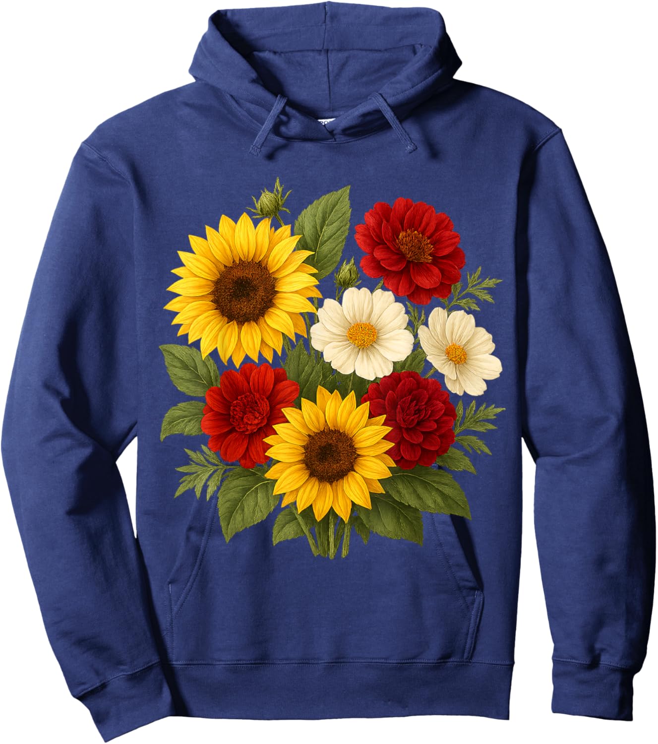 Sunflower Dahlia and Cosmos Bouquet Rustic Summer Farmhouse Hoodie - Hoodie | Navy