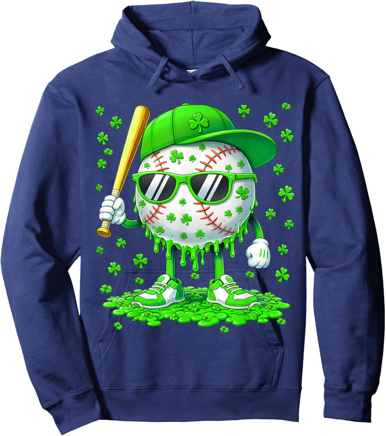 Funny Drip Dripping Baseball Shamrock Men Boy Kid Shirts Hoodie - Hoodie | Navy