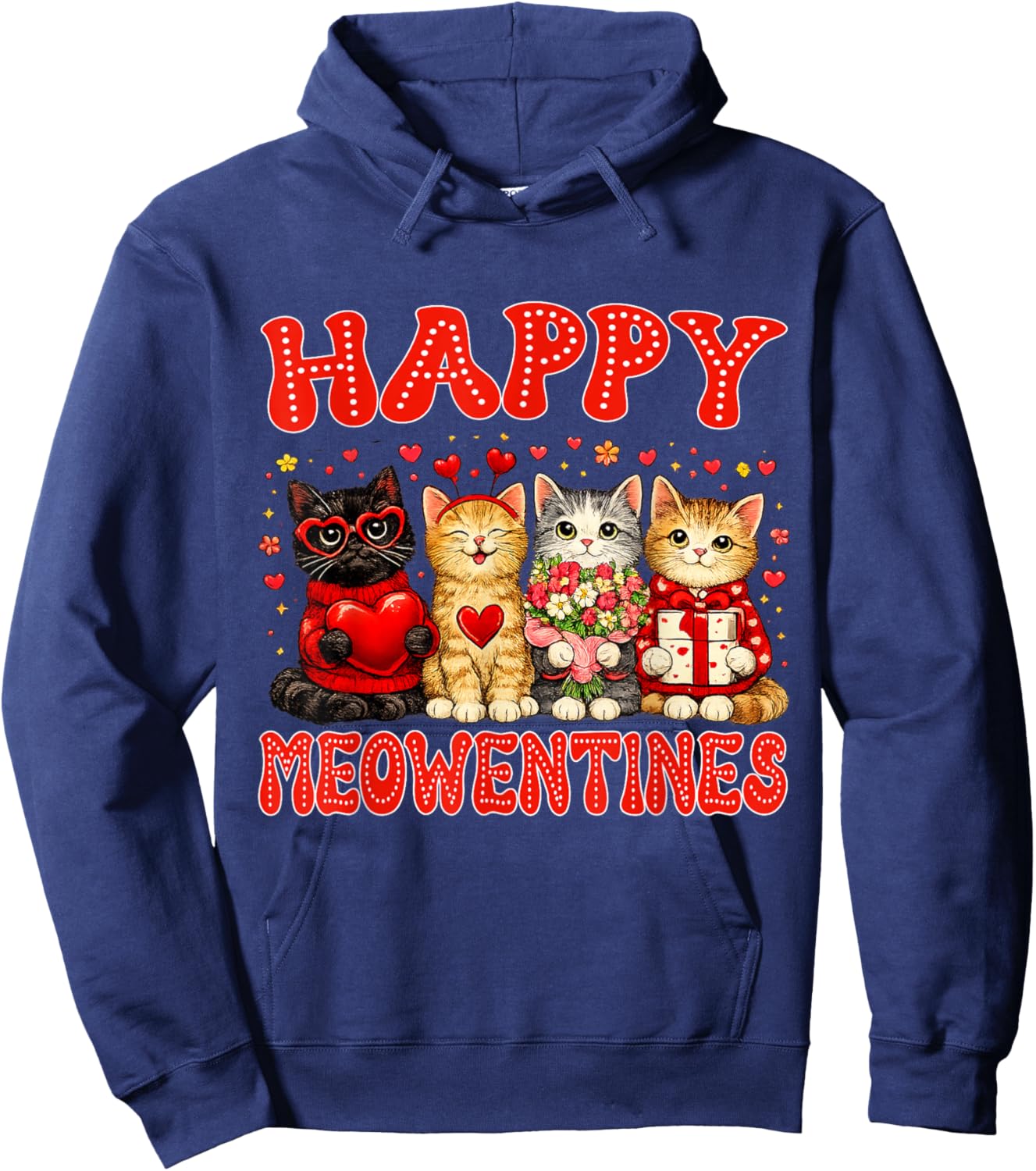 Happy Meowentines Cute Cat Valentine Men Women Kids Girls Hoodie - Hoodie | Navy