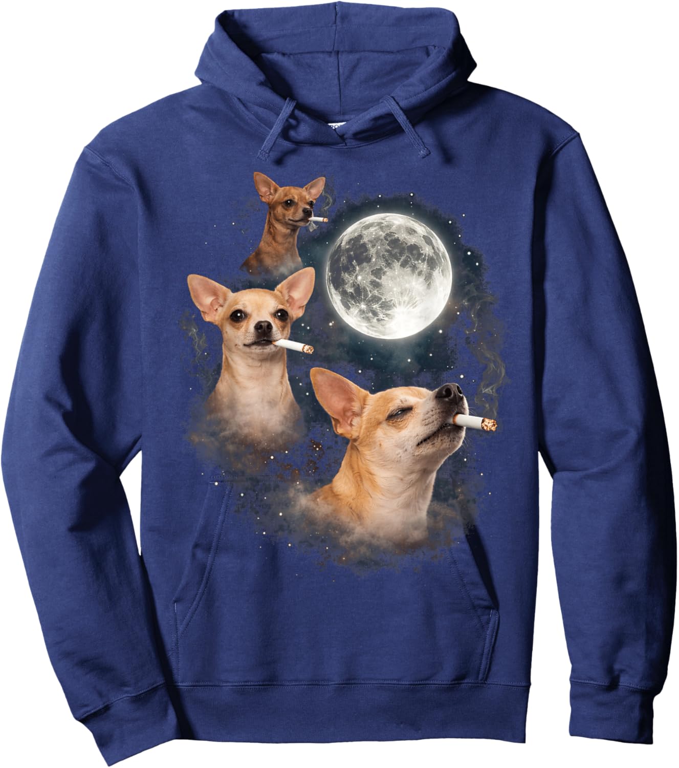 Chihuahua Smoking Moon 3 Dog Meme Funny Wolves Howling Hoodie - Hoodie | Navy