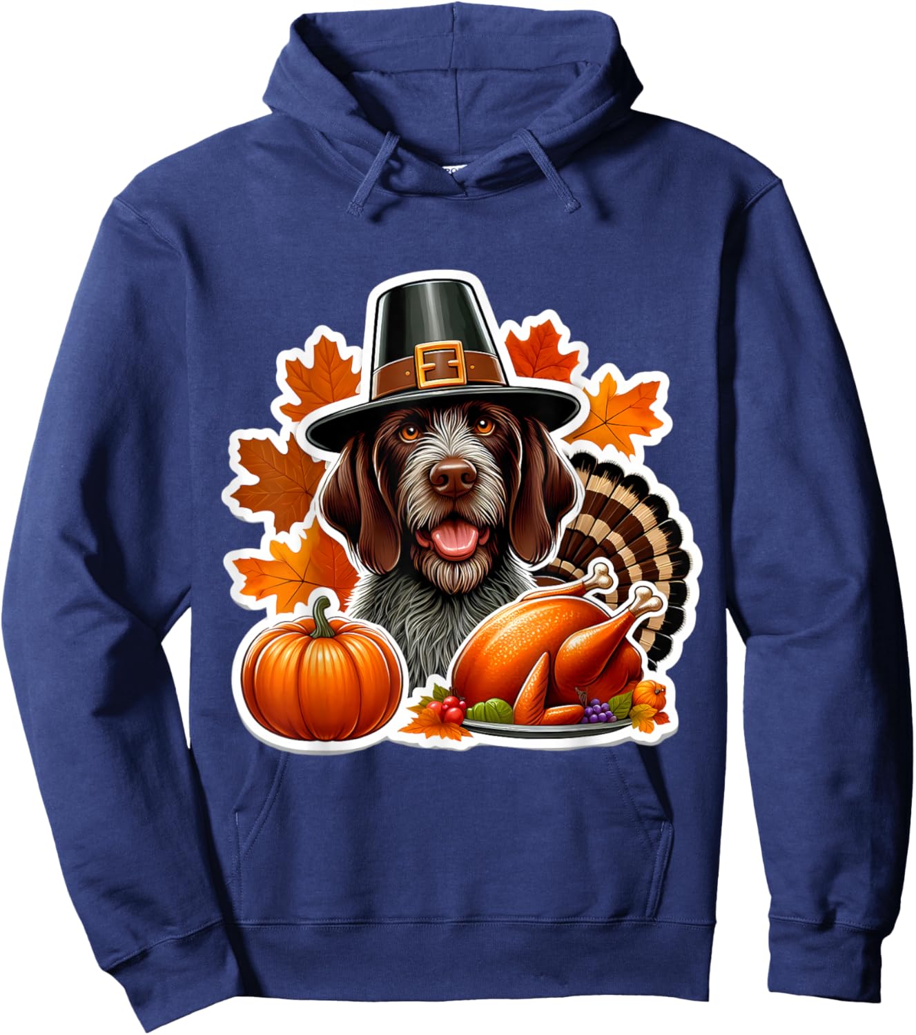 Thanksgiving German Wirehaired Pointer Dog Owner Lover Funny Hoodie - Hoodie | Navy