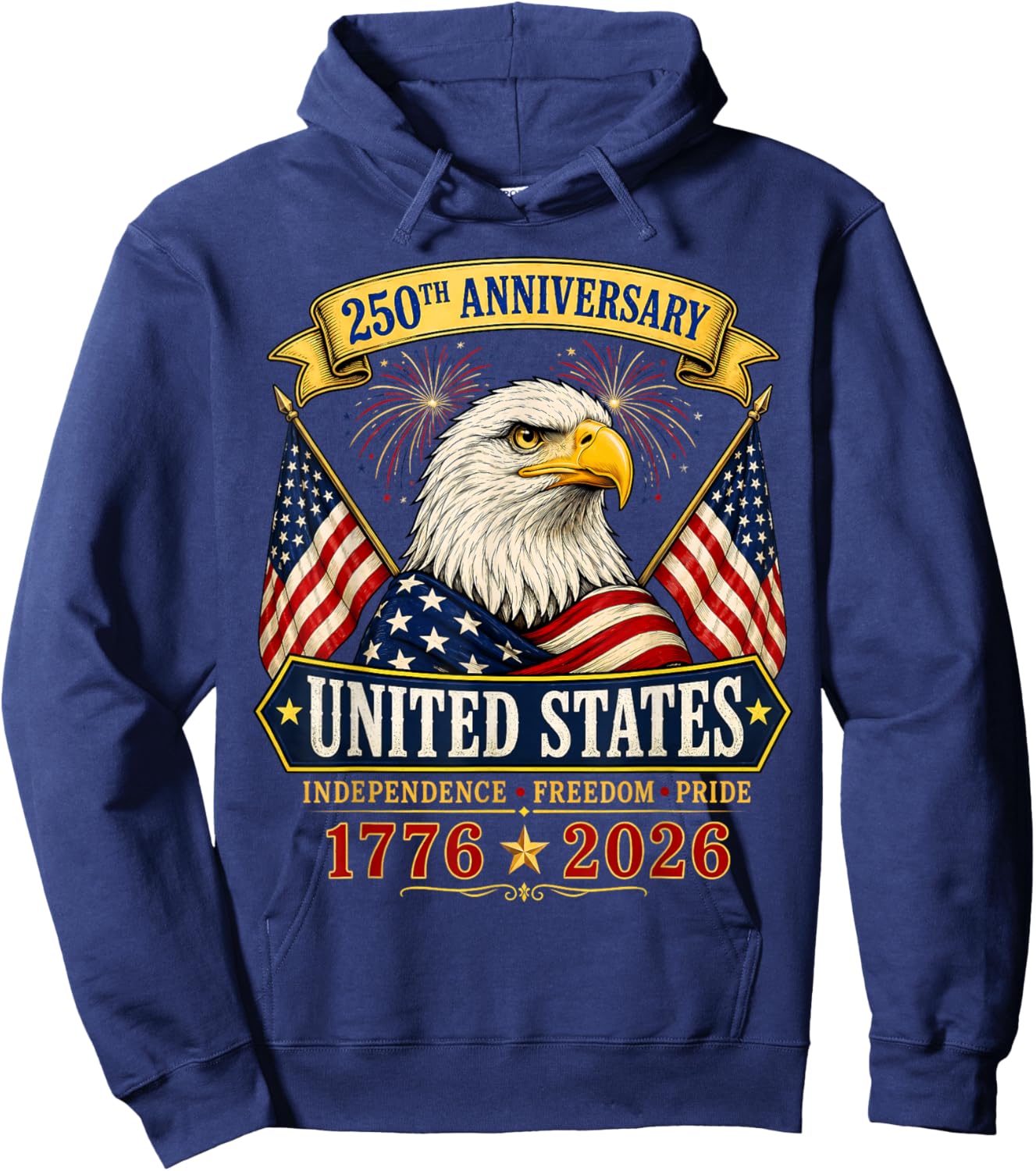 USA Independence 250th Anniversary 1776 2026 Patriotic Eagle Hoodie - Hoodie | Navy