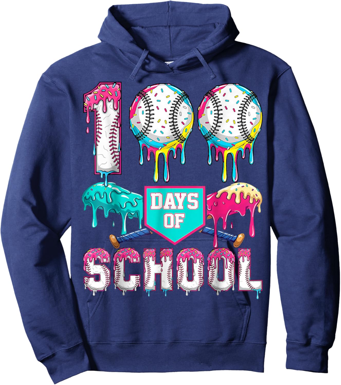 100 Days of School Boys Kids 100th Day of School Baseball Hoodie - Hoodie | Navy