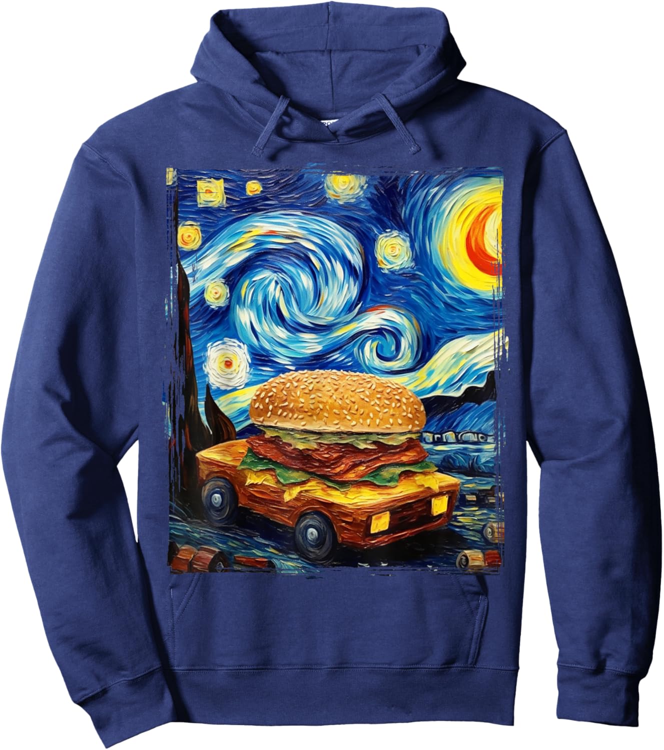 Love Hamburger Food Burger Van Gogh Hoodie - Hoodie | Navy