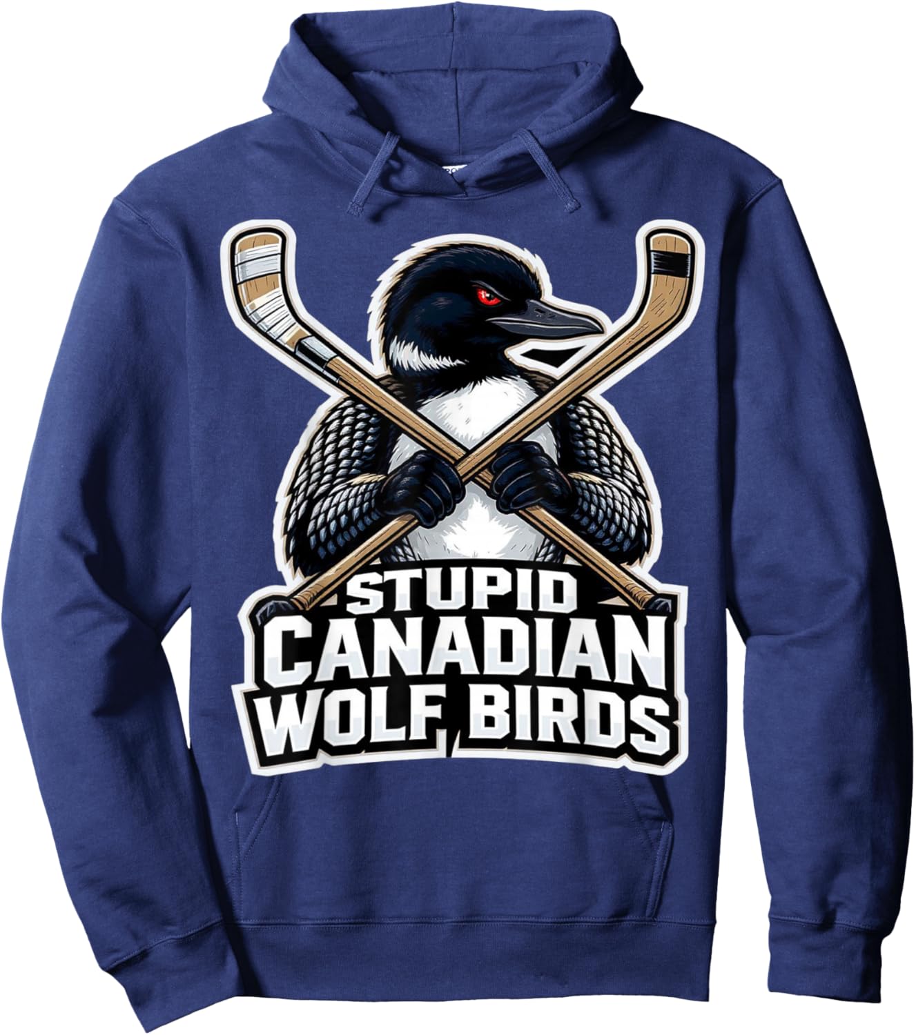 Stupid Canadian Wolf Bird - Hockey Hoodie - Hoodie | Navy