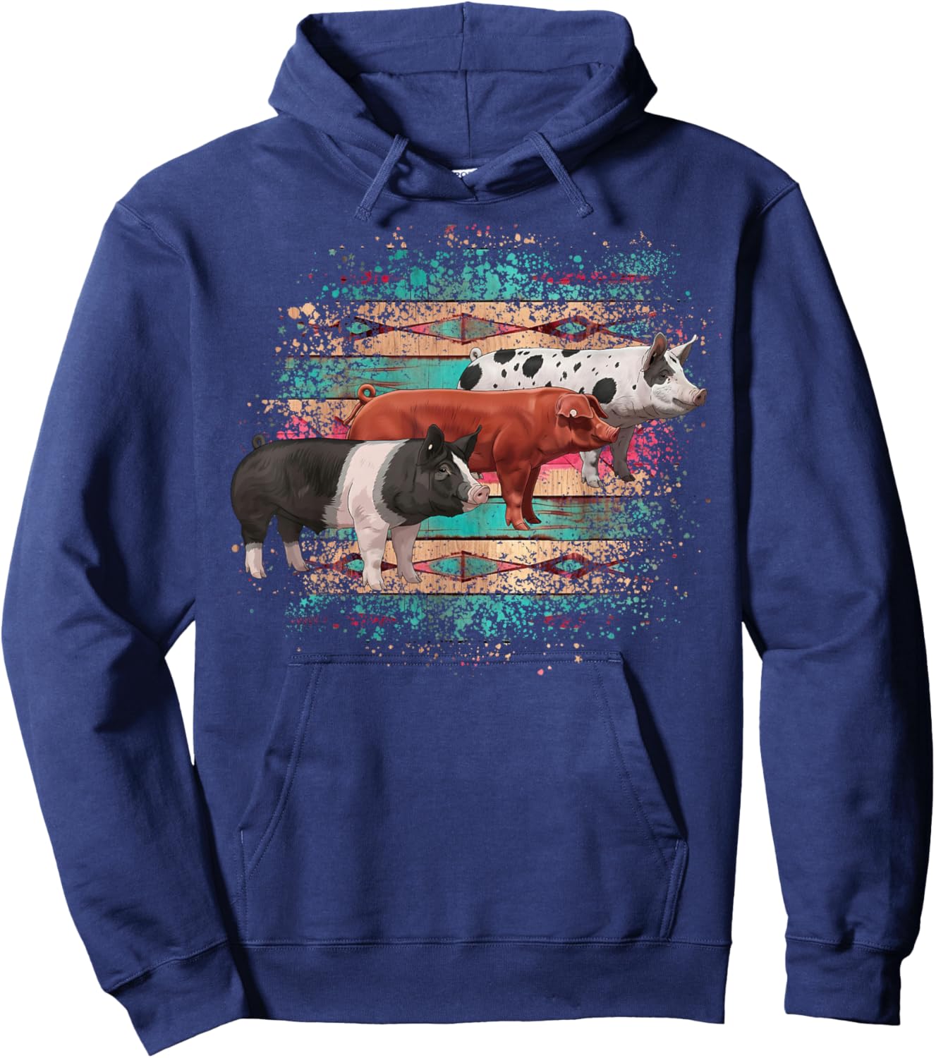 Showmanship Show Pigs Goat Turquoise and Pink Pattern Hoodie - Hoodie | Navy
