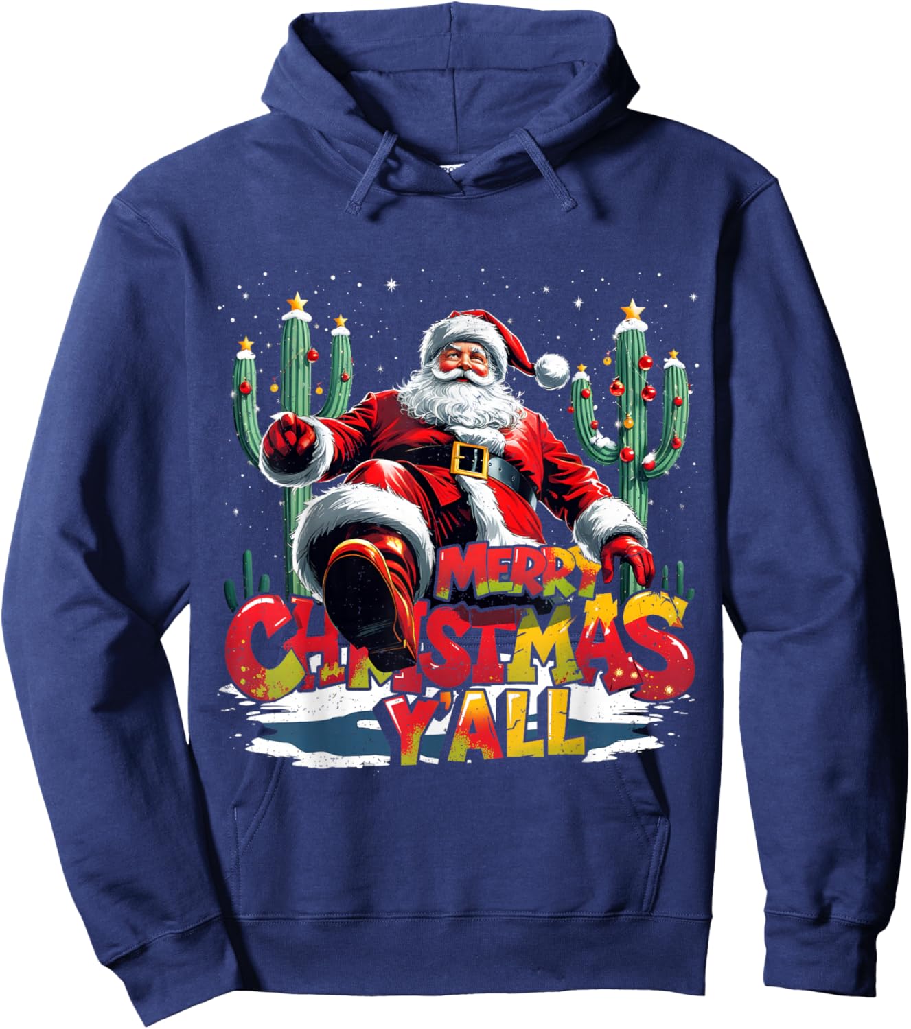 Merry Christmas Y’All Santa Western Holiday Hoodie - Hoodie | Navy